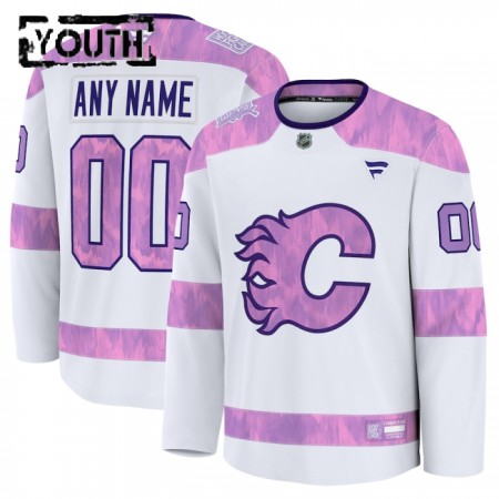 Maillot de Hockey Calgary Flames Personnaliser Fanatics Hockey Fights Cancer Practice 2024-25 Blanc - Enfant
